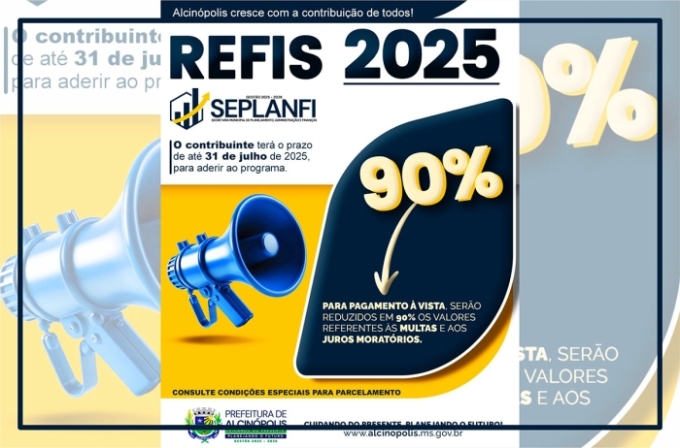 Alcinópolis oferece descontos de até 90% para contribuintes que aderirem ao REFIS 2025 até 31 de julho