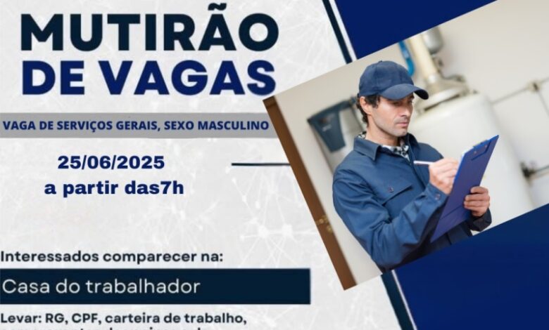 Costa Rica promove Mutirão de Vagas para Serviços Gerais nesta quarta-feira
