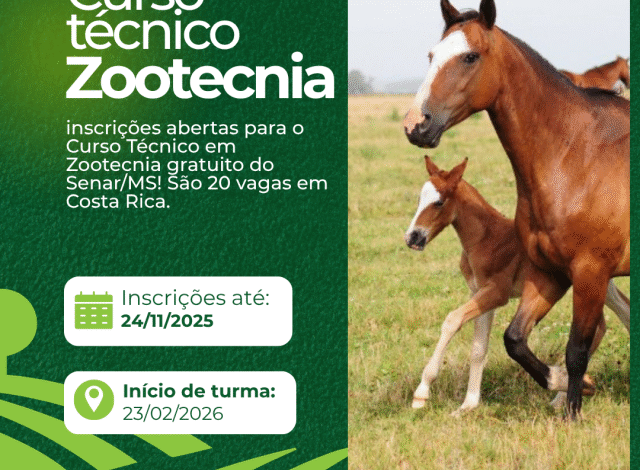 Costa Rica: Senar-MS abre 20 vagas para Curso Técnico em Zootecnia gratuito