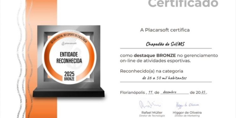 Podódio Nacional: Chapadão do Sul conquista 3º lugar entre as melhores gestões esportivas do Brasil