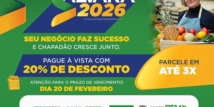 Economia em Chapadão do Sul: Pague o Alvará 2026 até dia 20 e garanta 20% de desconto
