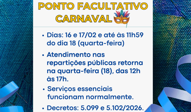 Prefeitura de Costa Rica decreta ponto facultativo no Carnaval e expediente retorna na quarta ao meio-dia