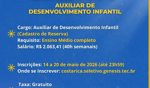 Oportunidade na Educação: Prefeitura abre processo seletivo para Auxiliar de Desenvolvimento Infantil