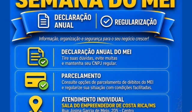 Semana do MEI 2026: Costa Rica oferece consultoria e regularização gratuita para microempreendedores