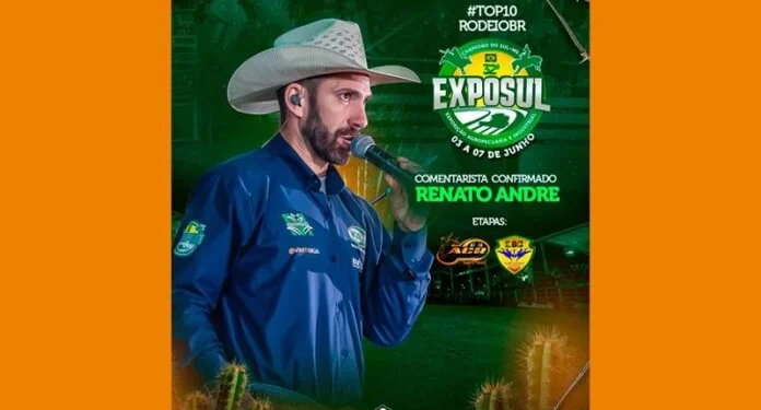 Voz da Arena: Renato André é confirmado como comentarista oficial do rodeio na 32ª EXPOSUL