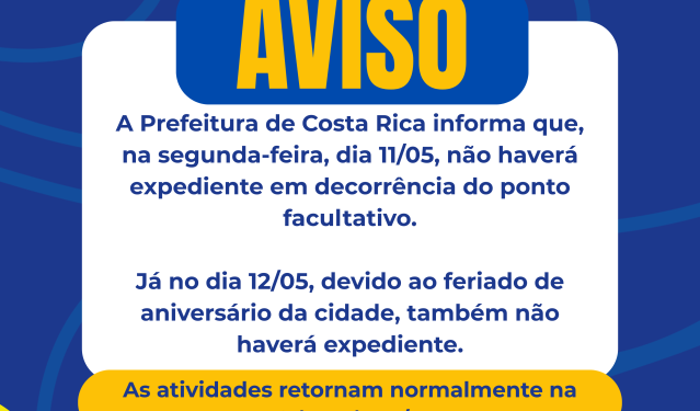 Costa Rica celebra 46 anos com programação especial dia 12 e Ponto Facultativo no dia 11 de maio