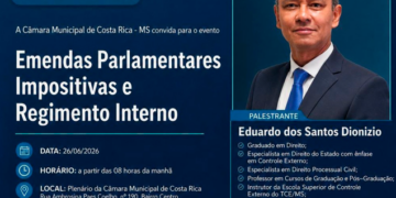 Capacitação Legislativa: Câmara de Costa Rica promove palestra com especialista do TCE-MS sobre Emendas Impositivas e Regimento Interno