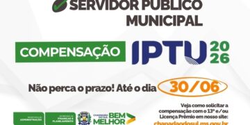 Bolso Aliviado: Servidores de Chapadão do Sul têm até 30 de junho para pagar o IPTU 2026 usando o 13º ou Licença-Prêmio