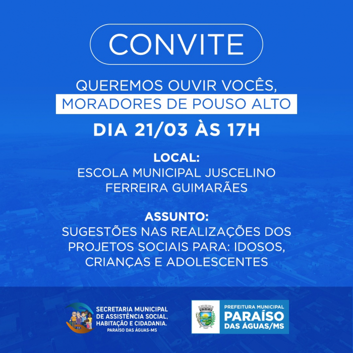 Assistência Social estará em Pouso Alto nesta 2ª feira, dia 21,consultando população sobre projetos sociais