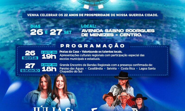 Paraíso das Águas celebra 22 anos com shows e programação cultural para toda a família
