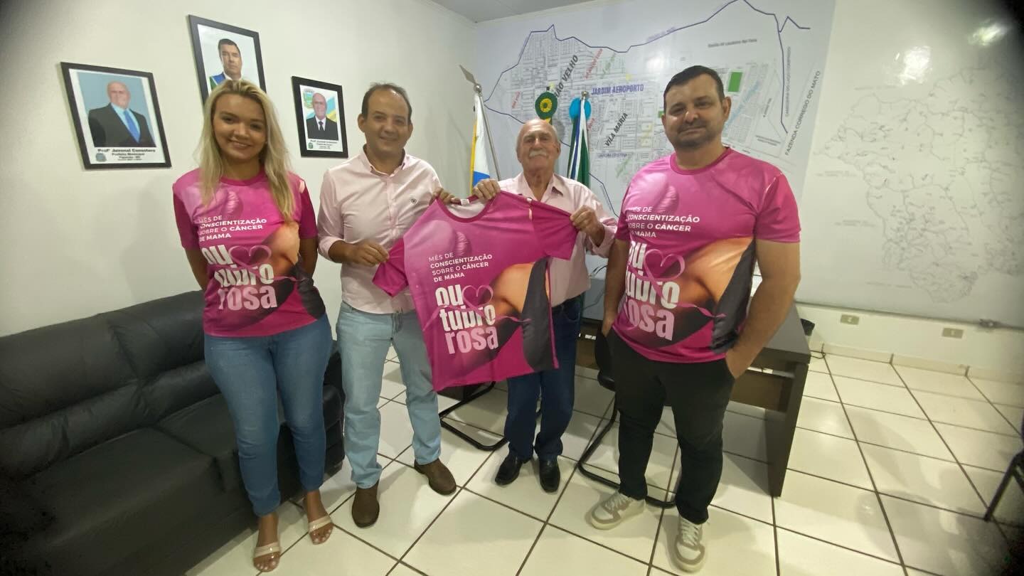 Prefeitura de Figueirão recebe lembranças do Outubro Rosa em reunião com a Saúde