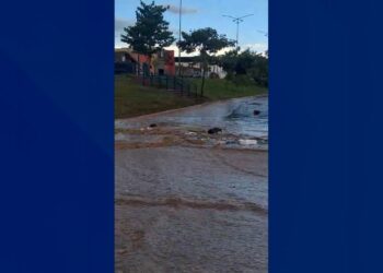 Com alerta amarelo do Inmet para MS, chuva deixa centro de Água Clara alagado