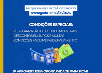Nova chance: ‘Regulariza Costa Rica’ é prorrogado e oferece até 100% de desconto em juros e multas até junho