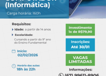 Qualificação Acessível: Senai abre curso de Informática em Costa Rica por taxa única de R$ 79,90