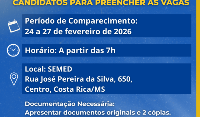 Educação em Costa Rica: SEMED convoca 20 Auxiliares de Desenvolvimento Infantil