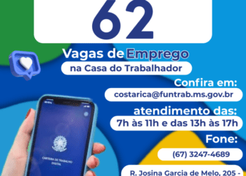 Oportunidade em Costa Rica: Casa do Trabalhador oferece 62 vagas nesta segunda