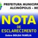 Prefeitura de Alcinópolis esclarece que cortes no Bolsa Família são de responsabilidade do Governo Federal .