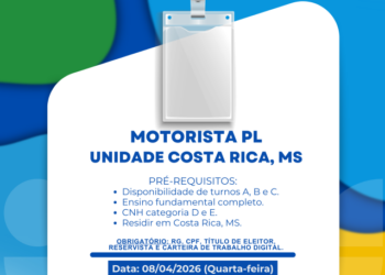 Mutirão de Vagas: Casa do Trabalhador de Costa Rica recruta profissionais nesta quarta-feira