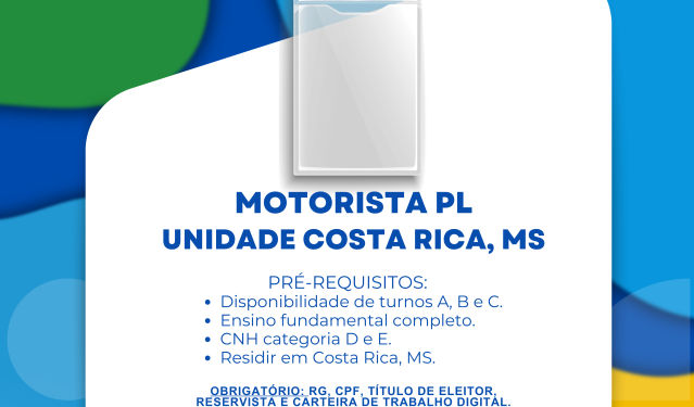 Mutirão de Vagas: Casa do Trabalhador de Costa Rica recruta profissionais nesta quarta-feira