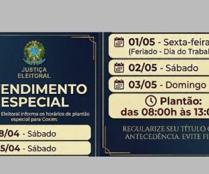 Justiça Eleitoral de Coxim anuncia plantões para regularização do título; confira as datas
