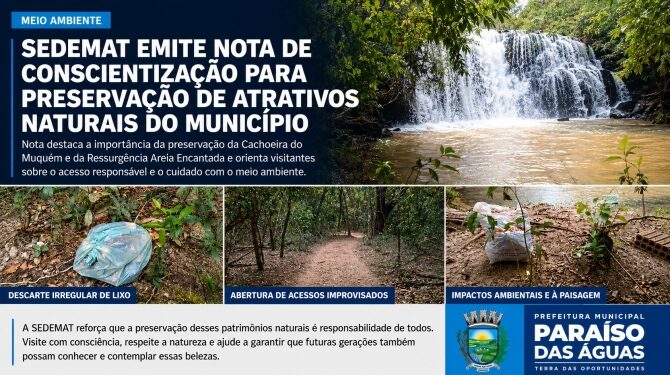 Alerta Ambiental: Sedemat emite nota de conscientização e adverte sobre risco de fechamento da Cachoeira do Muquém e Areia Encantada