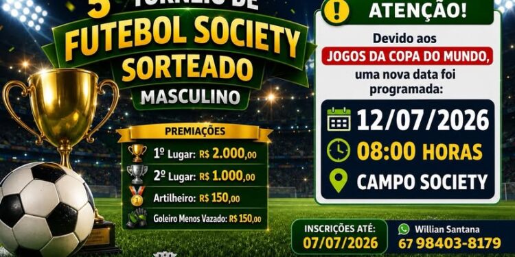 Agenda Esportiva: Prefeitura de Figueirão adia 5º Torneio de Futebol Society Masculino devido aos jogos da Copa do Mundo