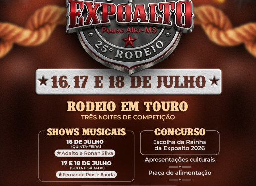 Cultura Sertaneja: Com rodeio em touros e entrada franca, Expoalto 2026 divulga programação oficial de shows no distrito