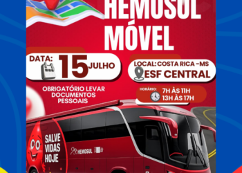 Rota Hemosul Móvel chega a Costa Rica no dia 15 de julho para coleta de sangue