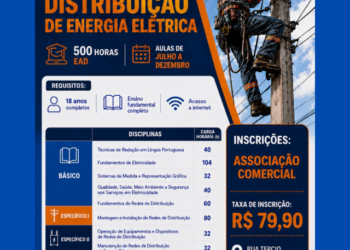 Encerra hoje as inscrições para curso profissionalizante de Eletricista de Redes de Distribuição de Energia Elétrica em Costa Rica