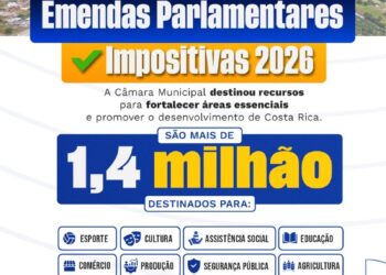 Câmara Municipal de Costa Rica destina mais de R$ 1,4 milhão em Emendas Impositivas para 2026