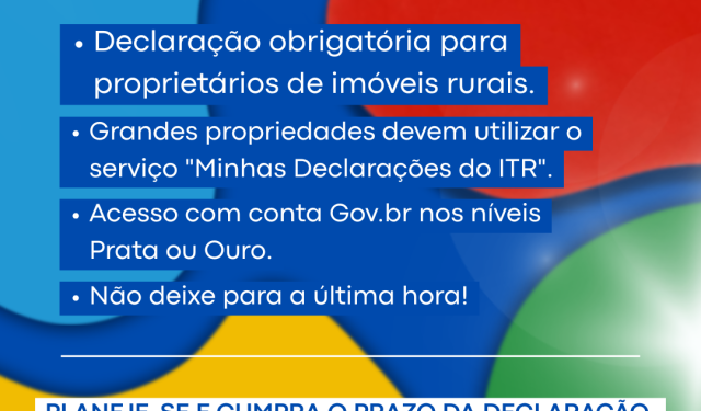 Declaração do ITR 2026 tem início em 10 de agosto com obrigatoriedade de novo canal digital para parte dos contribuintes