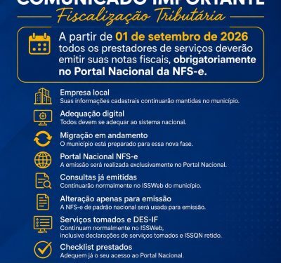 Paranaíba adotará Portal Nacional para emissão de notas fiscais de serviços a partir de setembro