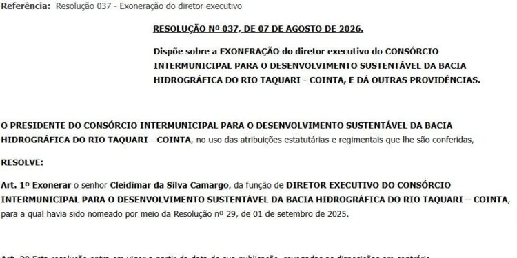 Cointa exonera Diretor Executivo após ordem do Tribunal de Justiça de Mato Grosso do Sul