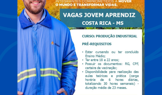 Oportunidade de trabalho: Casa do Trabalhador e Atvos promovem mutirão com mais de 20 vagas para Jovem Aprendiz em Costa Rica