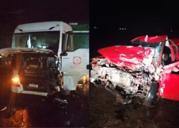Três homens morrem após carro bater de frente com carreta na BR-158, em Três Lagoas