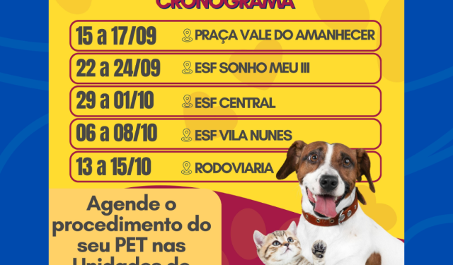 Saúde divulga Cronograma de Atendimentos do Castramóvel para setembro e primeira quinzena de outubro em Costa Rica