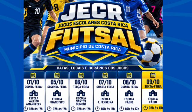 Esporte e formação: Costa Rica promove Jogos Escolares de Futsal com seletiva para fase estadual de 2027
