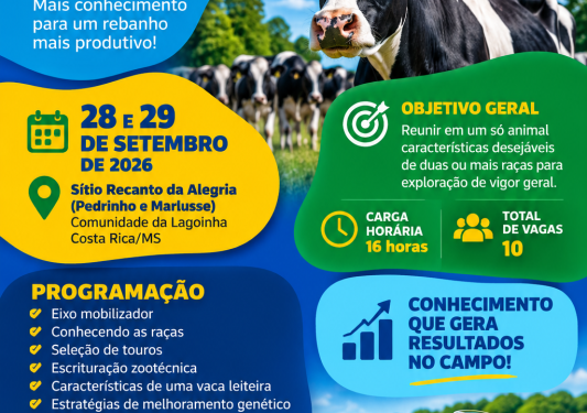 Desenvolvimento rural: Costa Rica promove curso de melhoramento genético para fortalecer a bovinocultura de leite nos dias 28 e 29
