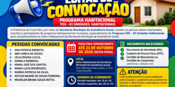 Habitação popular: Prefeitura de Costa Rica convoca inscritos do Programa FDS para atualização cadastral